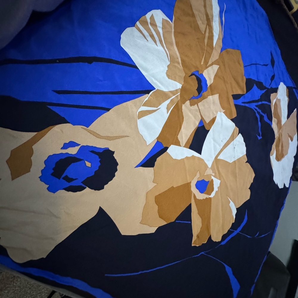 Vintage Dior Blue and Tan Floral Scarf